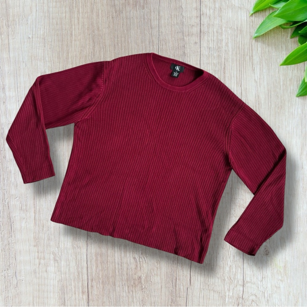 CALVIN KLEIN Mens Burgundy Red Long Sleeve Crew Neck Pullover Sweater Size XL